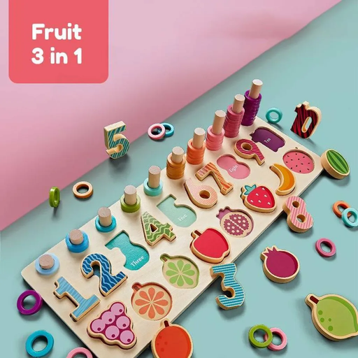 Wooden 3-in-1 Number Puzzle and Shape Sorting Game